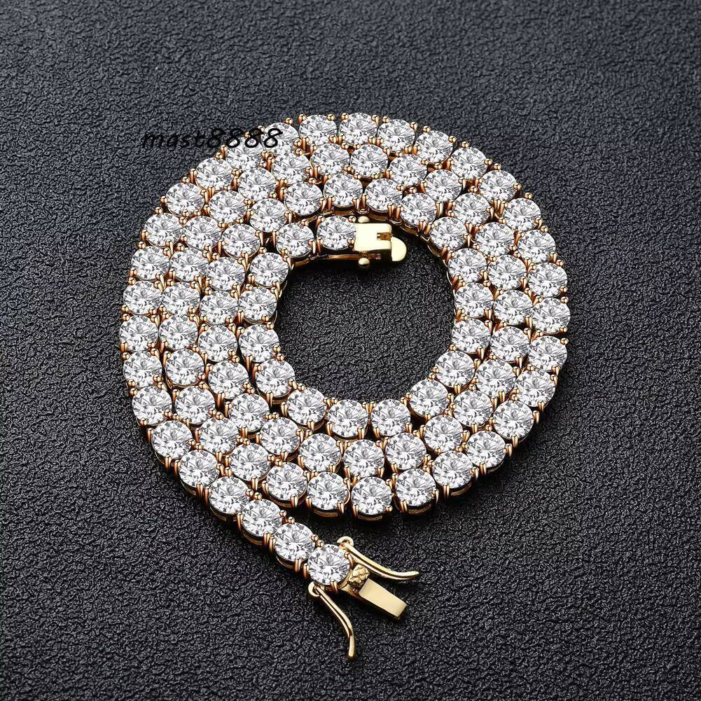 Single Row 3mm 2Zircon Tennis Chain Hip Hop Necklace Fashionable Tennis Chain Necklace