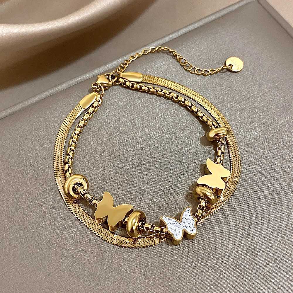 Greatera White Mud Double Bracelet For Wen Personty Art Doubledeck Chain Light Luxury Gold Color Bangle Jewelry Y250904