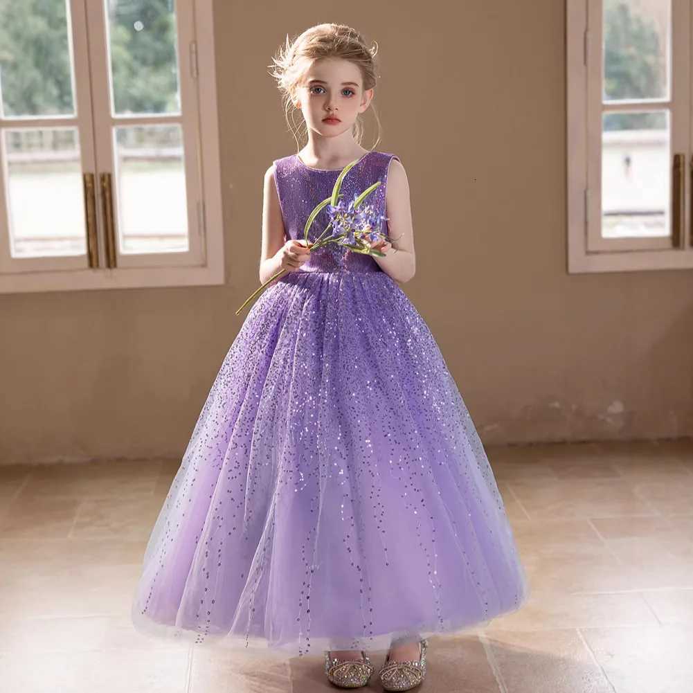 Girls Princess Dress Pink Sequins High-end Dress Wedding Puffy Gauze Dresses Kids Birthday Party Performance Evening Dress 5 11Y Z250904