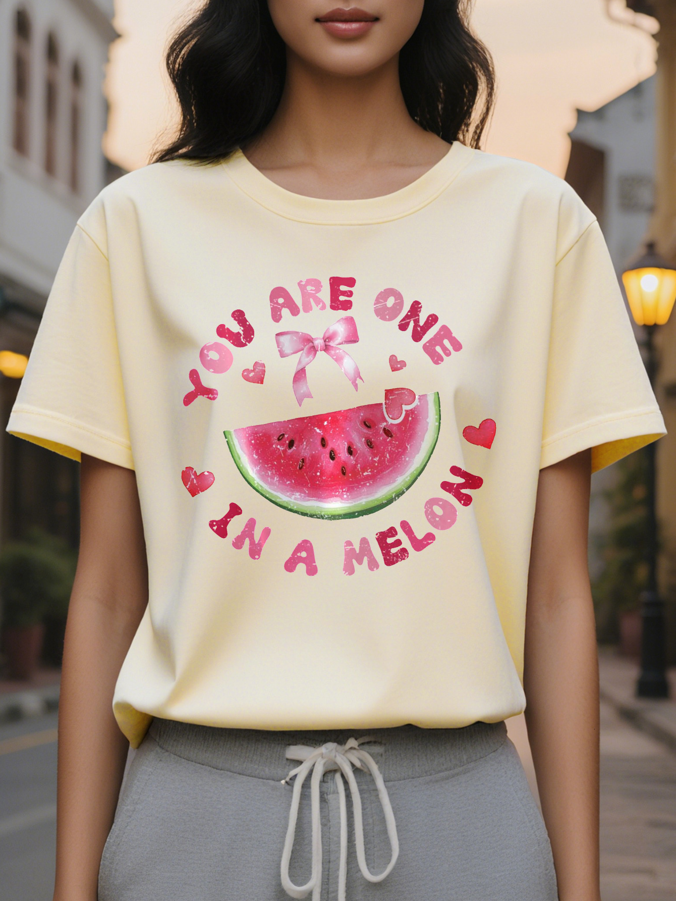 Ladies, you are unique pattern T-shirt with a funny watermelon love design, soft elastic round neck casual