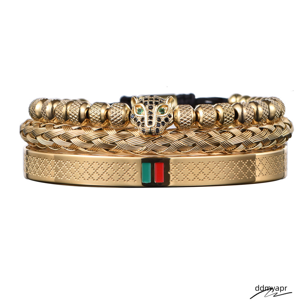 Micro Inlaid Leopard Head Bracelet Set Stainless Ddmyday Steel Red Green Striped B