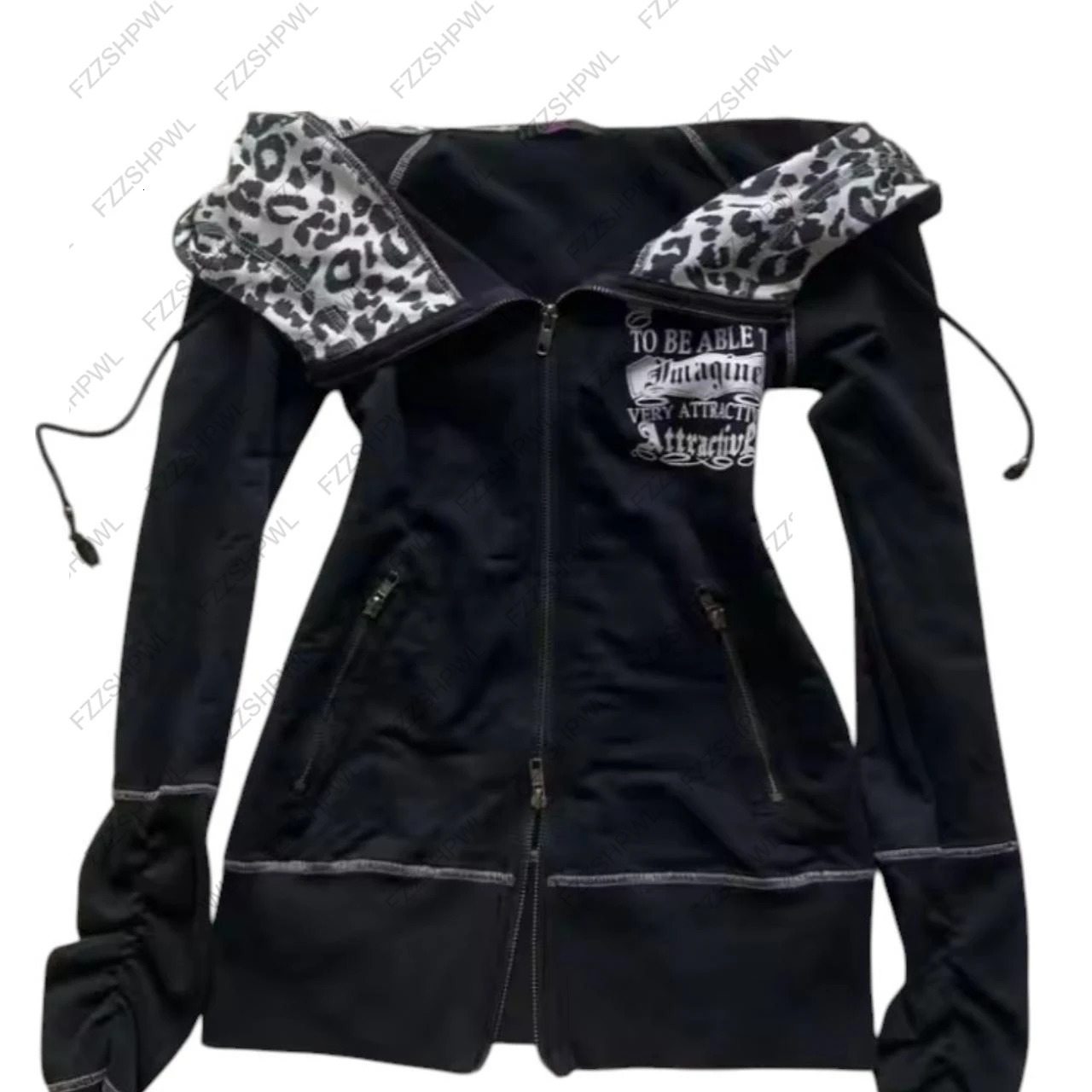 Y2k Millennium vintage Gothic cardigan leopard print cross skull hooded sweatshirt zipper jacket womens n sense top 250904