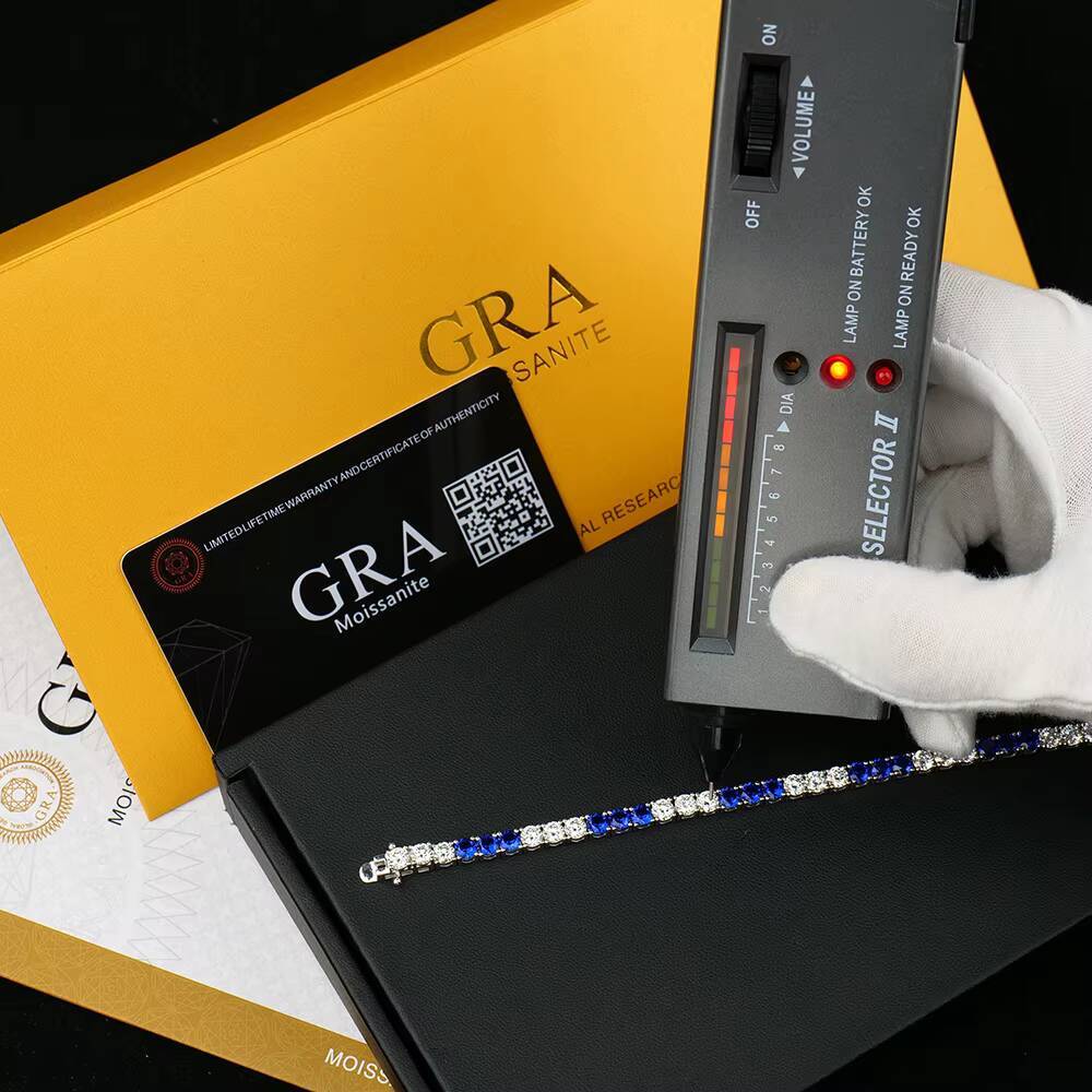 Round 4mm MoissaniteNano Tennis Bracelet Iced Out Sterling Silver Tennis Moissanite Bracelet Trendy Jewelry for Man and Women