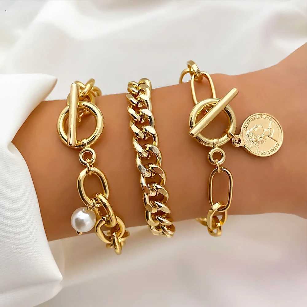 FNIO Tren Geometric Metal Bracelet for Women Gold Color Cuff Bangle Bracelet Set 2023 Classic Jewelry AccoriesXJ250904