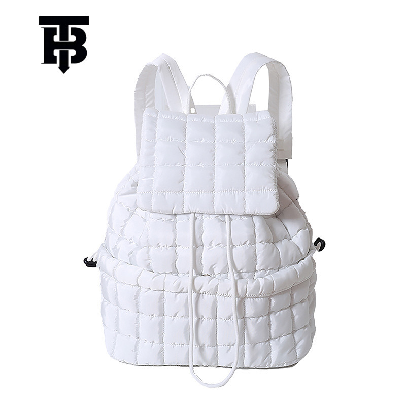 TB BHULAMTE Autumn Winter New Down Padded Backpack Designer s bag Women's Fashion Commuter Large Capacity Fluffy Plaid Lightweight Travel Backpac