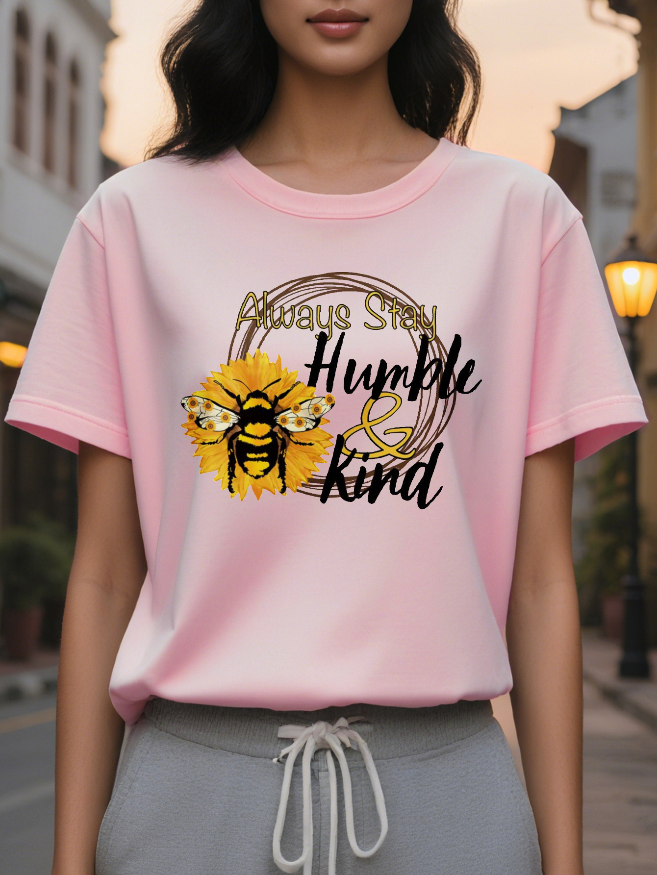 Women's T-shirt Always Humility Kindness Bee Suower Pattern Soft Casual Top Everyday Washable Autumn
