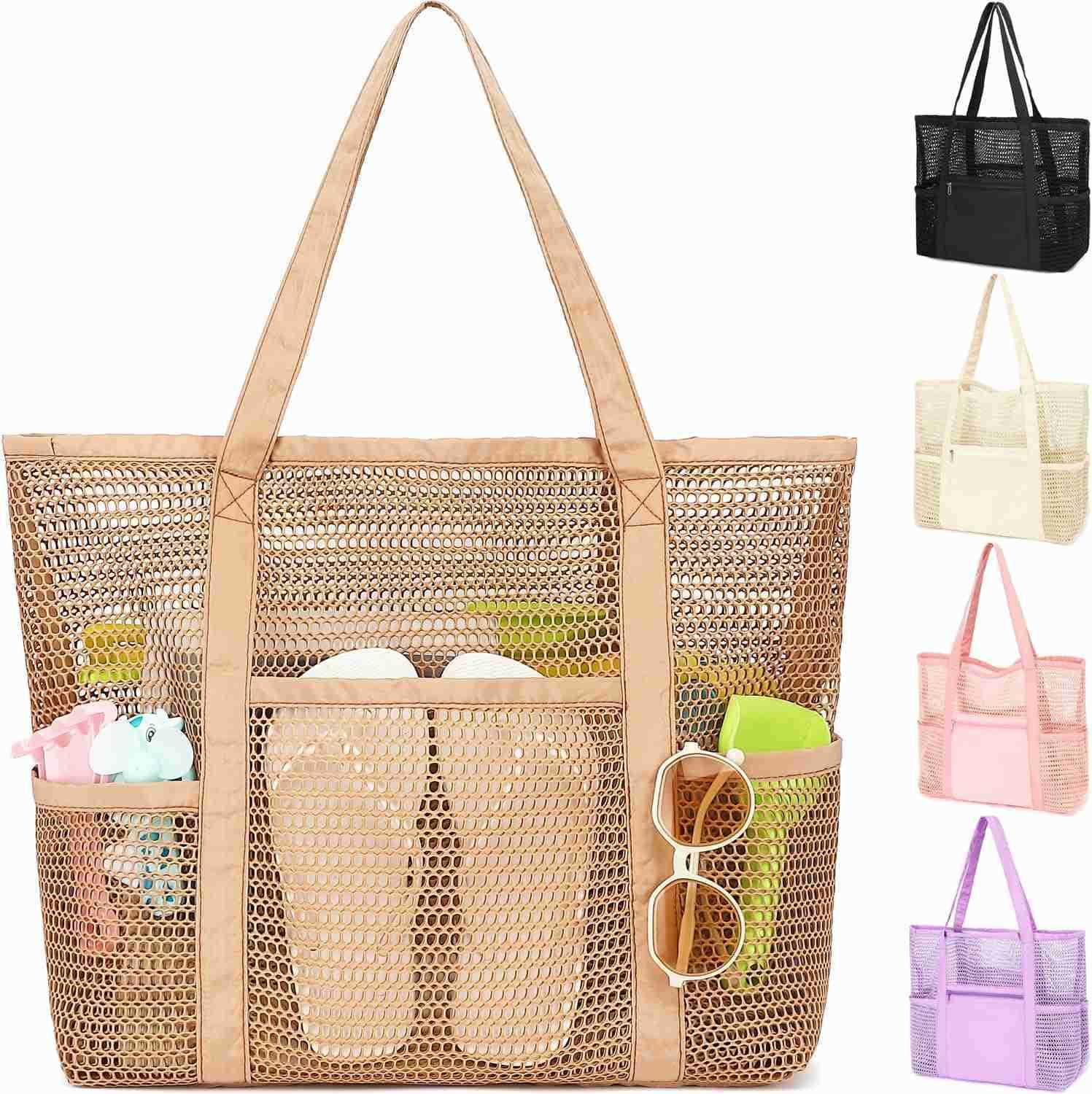 Mesh Beach Bag for Women Casual Hobo Bags Large Beach Tote for Pool Travel Cruise Vacation Essentials M250904