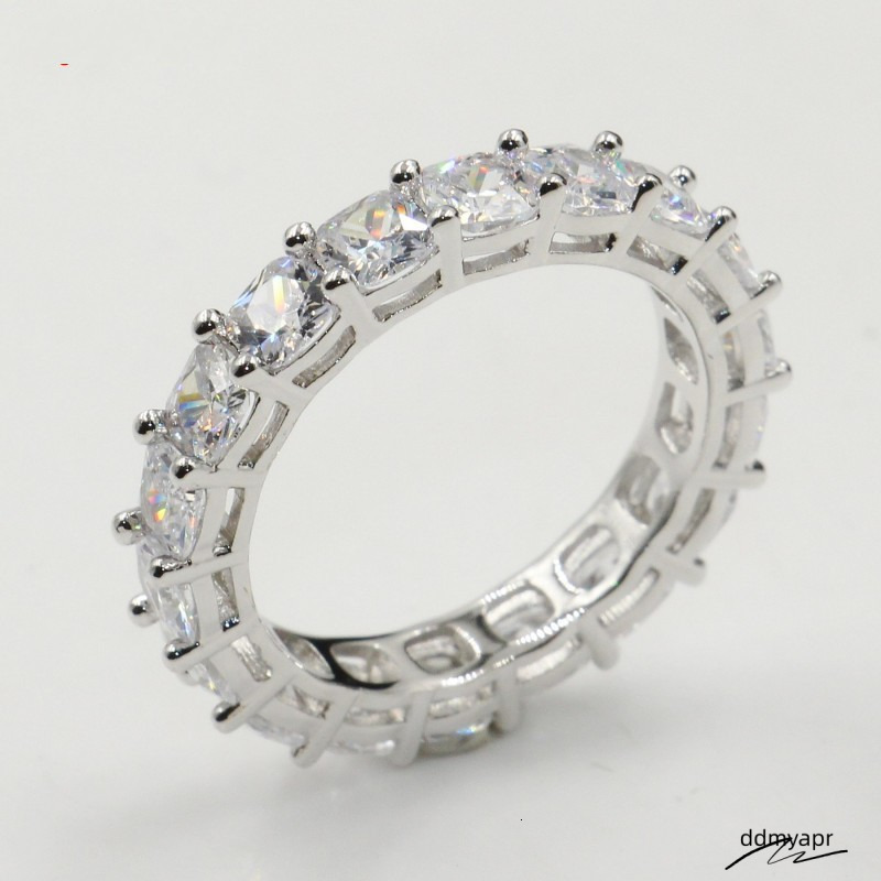 Top Selling Never Fade Sparkling Jewelry Sterling Sier Princess Ddmyday Cut White Topaz CZ Dia Promise Wedding Bridal Ring Gift Ddmyday