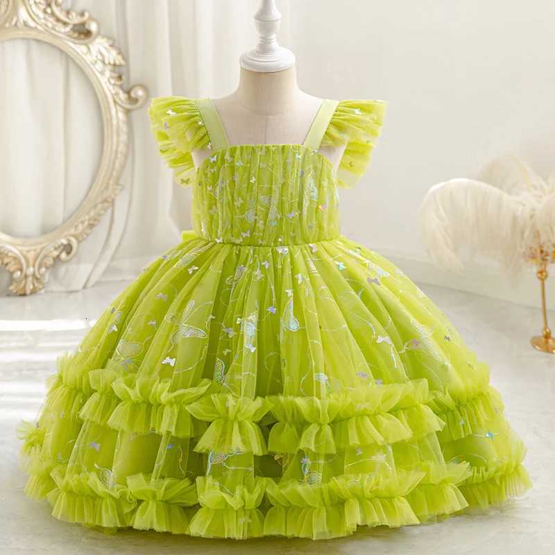 Fashion Kids Dresses For Girls Lace Mesh Short Sleeve Party Dress For Kids Girl Summer Princess Birthday Dresses 0-5 Years Z250904