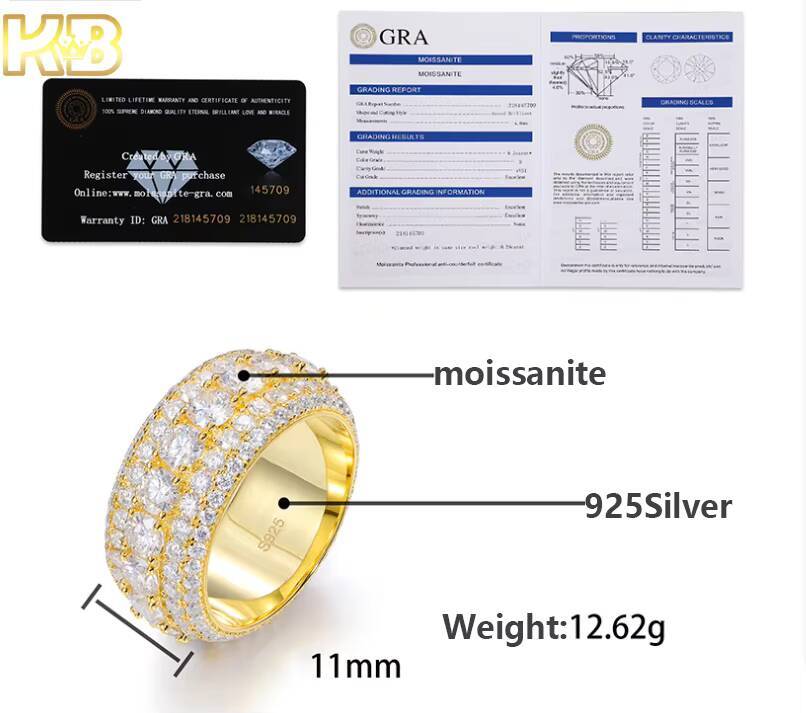 925 Sterling Silver VVS Moissanite Hip Hop Ring Iced Out Jewelry Luxury Bling Moissanite Ring for Men and Women