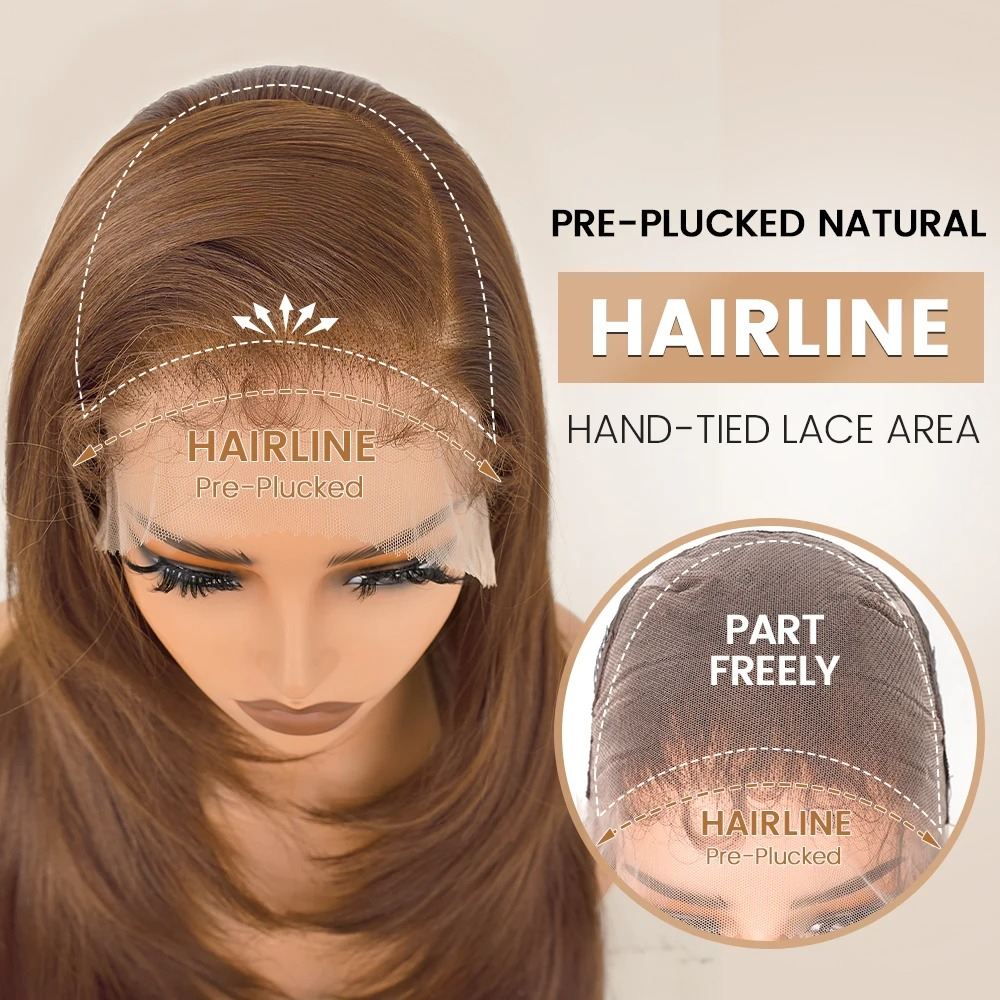 Chocolate Brown Human Hair Wigs Layered Cut Lace Front Wigs Wear And Go HD 13X4 Straight Lace Frontal Wig For Women pelucas Cheveux Glueless Wigs