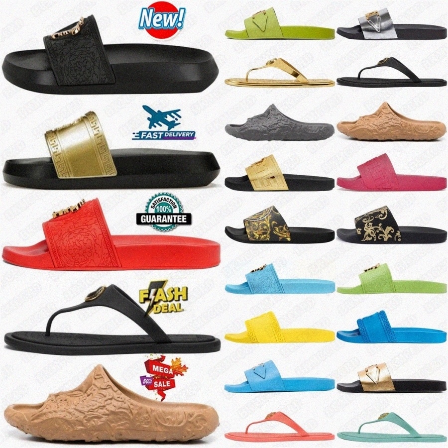 slippers Medusa Pool Slide shoes slides designer Rubber Baroque Palazzo Blue sandals Logo Allover Navy La Gold White mens WomensrW7N#