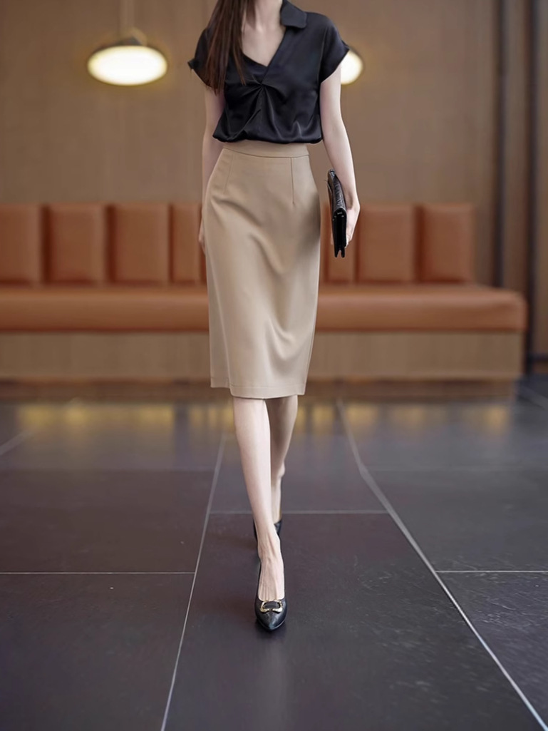 T2702 Suit skirt women 2025 spring and summer new simple temperament mid-length one-step skirt
