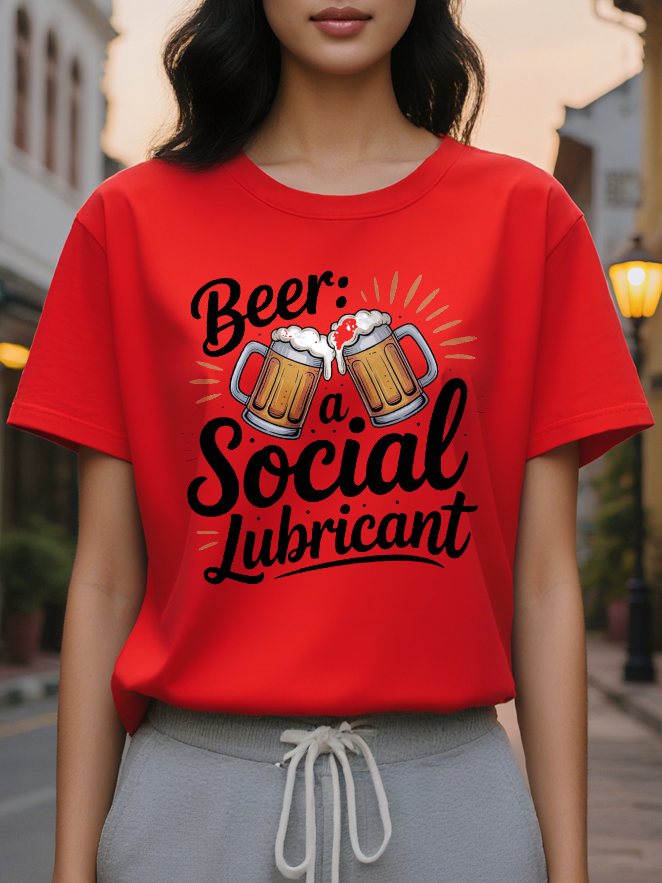 Fun Lover T Shirt Beer Lubricant Slogan Mug Pattern White Crew Neck Summer Top Foam Design hine Washable Party Clothing