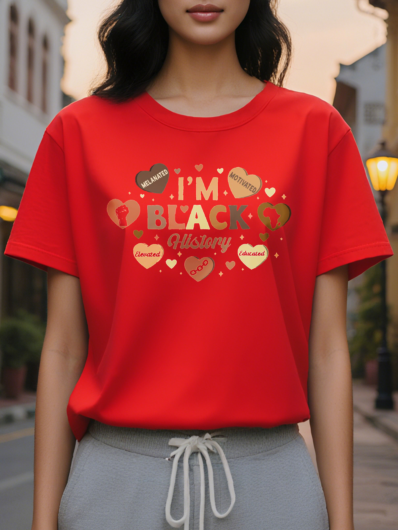 Black History Celebration Women T Shirt I am black with heart lightning casual short sleeve top breathable