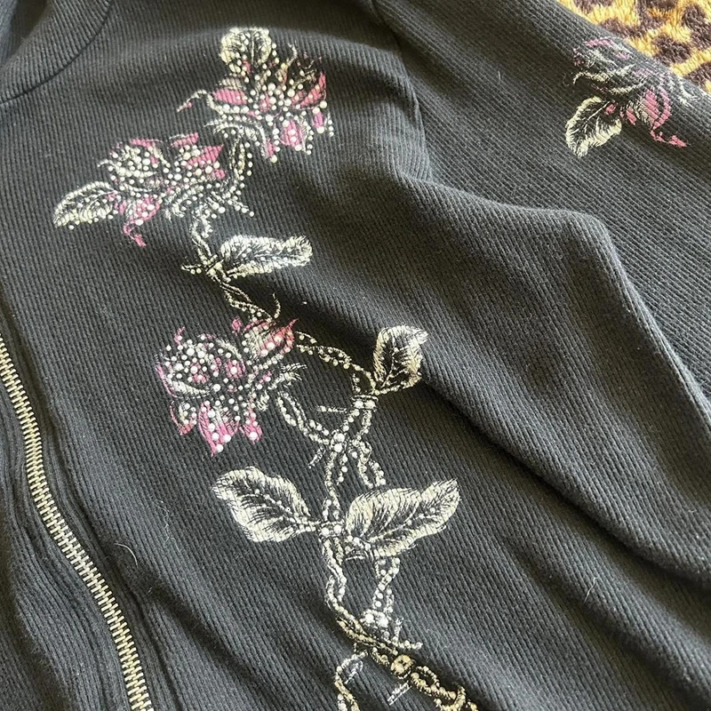 Y2k Grunge Zip Up Sweatshirt Flower Wings Print Slim Fit Hoodies Egirl Gothic Cool Street Outwear 00s Aesthetic Vintage Jacket 250904