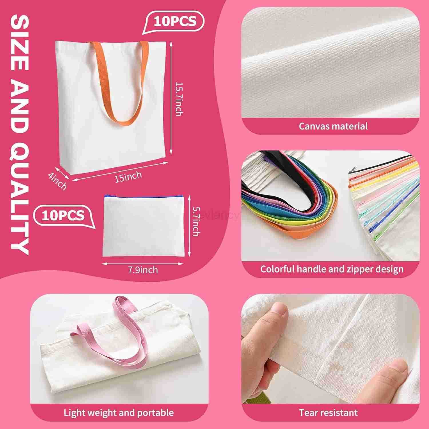 20 Pack Sublimation Blanks Tote Bags MAFYE Reusable Grocery Bags DIY Heat Transfer Canvas Tote Bags Cosmetic Makeup Bags Shopping Bags WCustomized Col