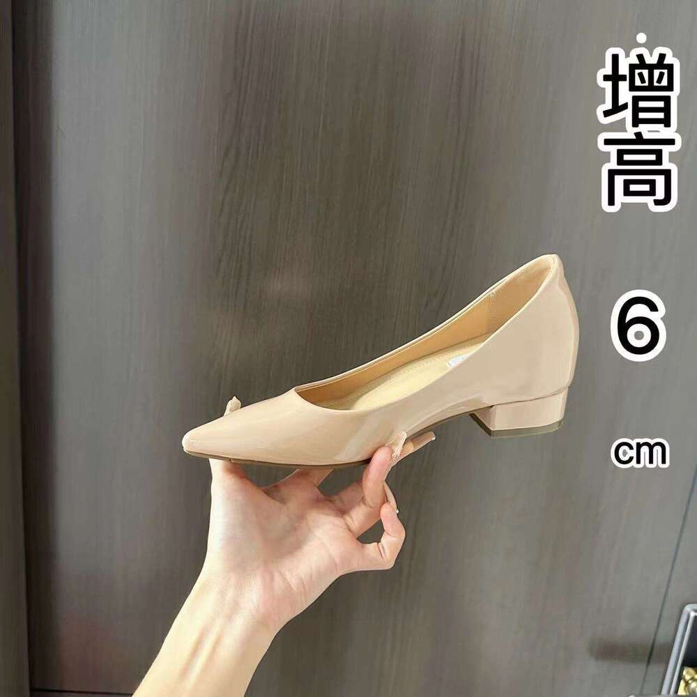 Nude Color Shoes Thick Heel + Internal Lift 6cm Sexy Pure Desire Open Toe Gentle Temperament Commuter Women's High Heels