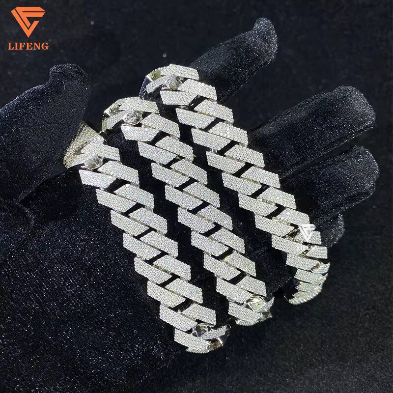 Custom 15mm Iced Out Cuban Link Chains Stainless Steel Hip Hop Jewelry S925 Silver Diamond Cuban Link Necklace for Parties