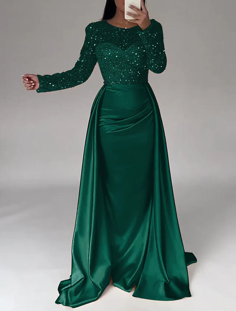 2025 Womens Banquet Long Sleeve Elegant Socialite Annual Meeting Host Queen Sequin Evening Dress
