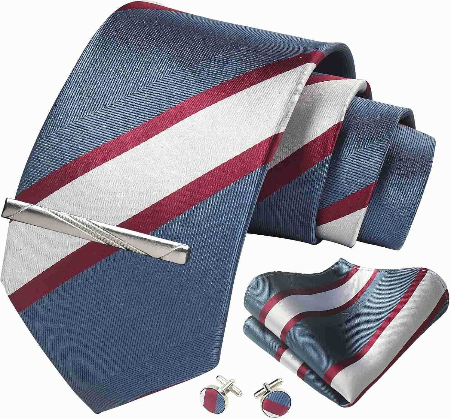 Mens Tie Formal Necktie Pocket Squares Ties Clips Cufflinks Classic for Men SetW250904