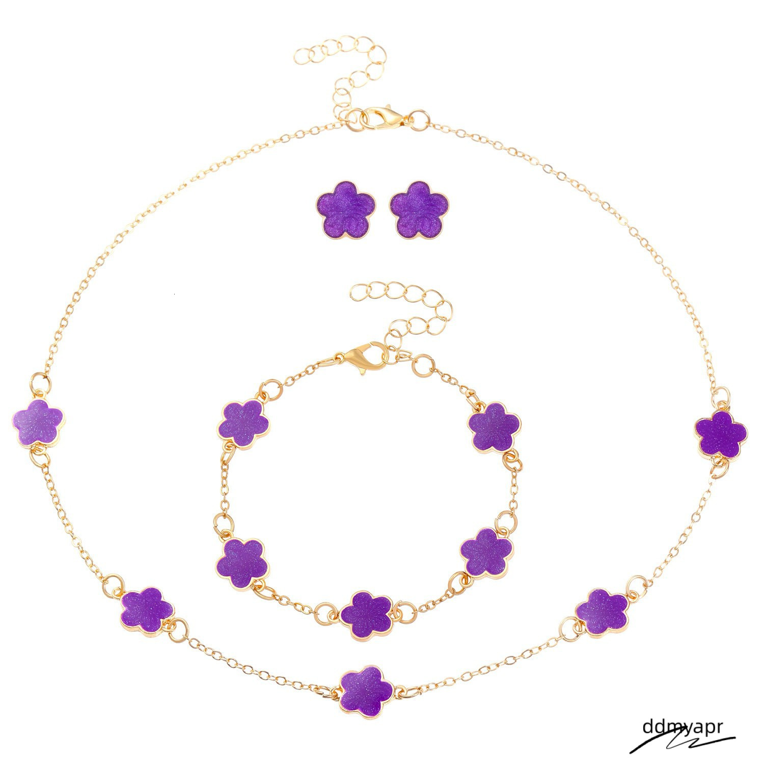 Chic Floral Accents Ddmyday - Complete Matching Bracelet/Necklace With Delicate Five Petal Design Ddmyday