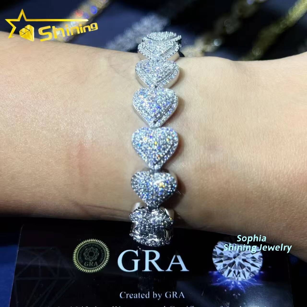 13mm Heart Shape Cuban Chain Bracelet Vvs Moissnaite Iced Out Hip Hop Jewelry VVS Moissanite Bracelet Valentines Day Gift