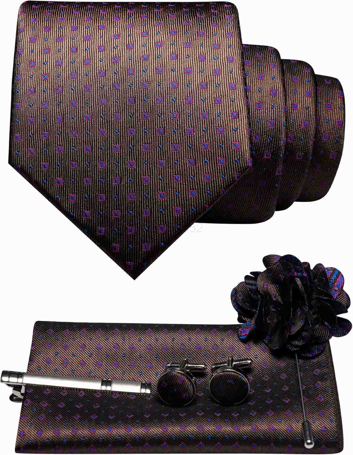 Mens Tie and Lapel Pin Necktie Pocket Square Cufflinks and Tie Clip Sets for Business Casual 5PCSW250904