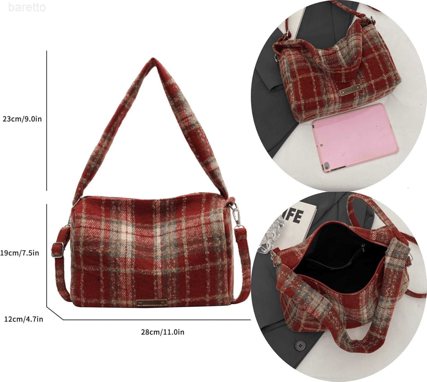 Trendy Plaid Purses and Handbags for Women Woolen Shoulder Crossbody Boston Bags M250903