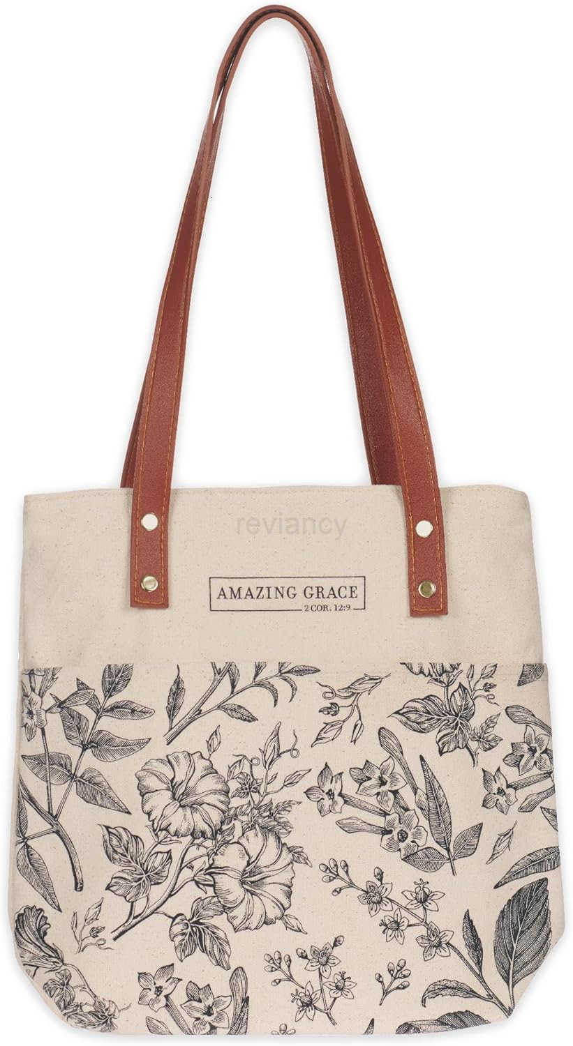 Tote Bag for Women Amazing Grace Inspirational Scripture for Shopping Supplies Books Accessories Vegan Leather Pocket Zippered CW250904