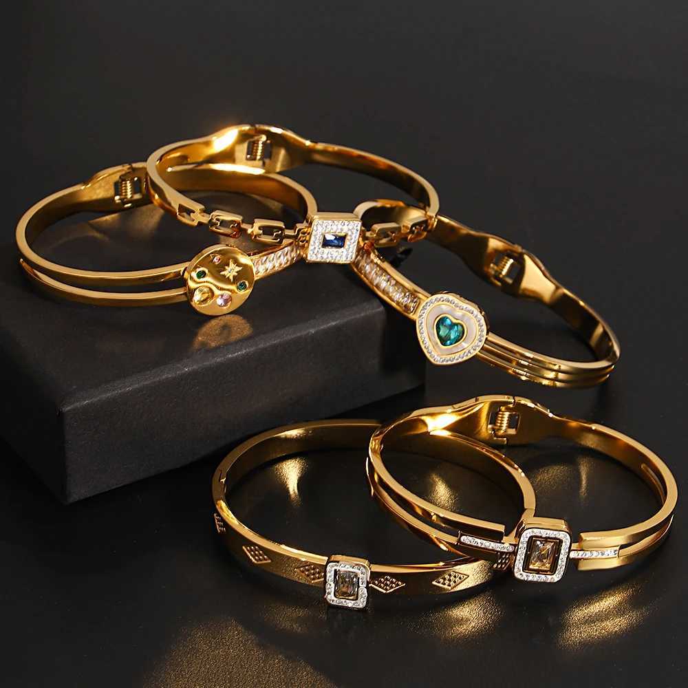 Greatera Pattern e Cubic Zircon Filled Stainless Steel Mens Bangle Small Color Disc Delicacy Luxury Mens Bracelet Y250904