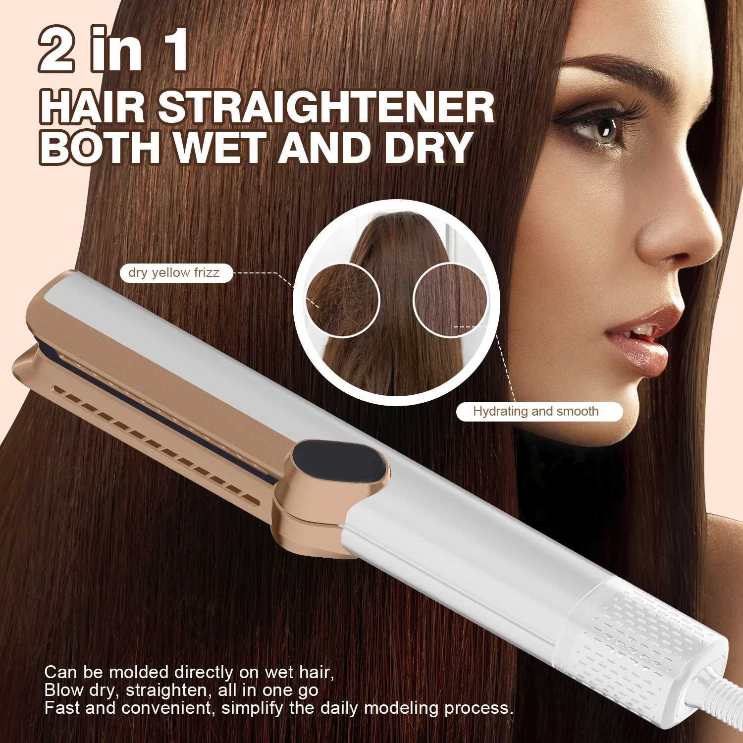 2in1 Hair Straightener and Dryer HeatUp Flat Iron Straightener Dry and Wet Dualpurpose Negative Ion Straight Air Flow BlowerW250904