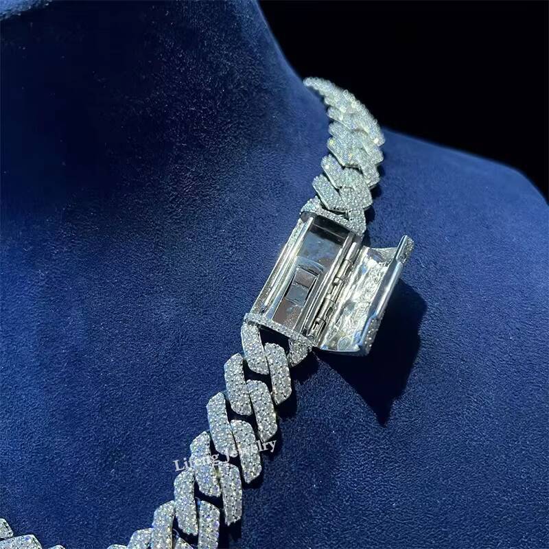 14mm Vintage Cuban Link Chain Custom 925 Sterling Silver Moissanite Diamond Luxury Necklace Elegant Charm Womens Chain Necklace