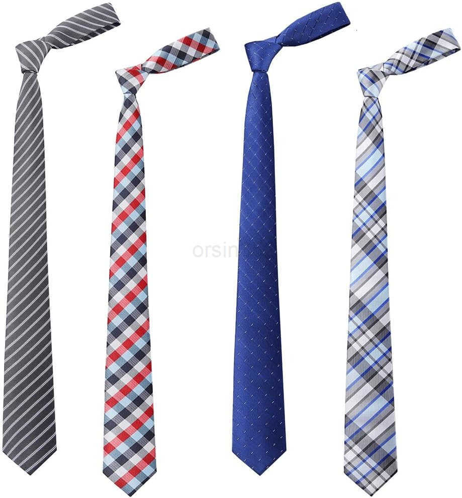 Mens or Boys Skinny Neckties Slim Neck Ties Assorted Patterns and Colors Set of 4W250904