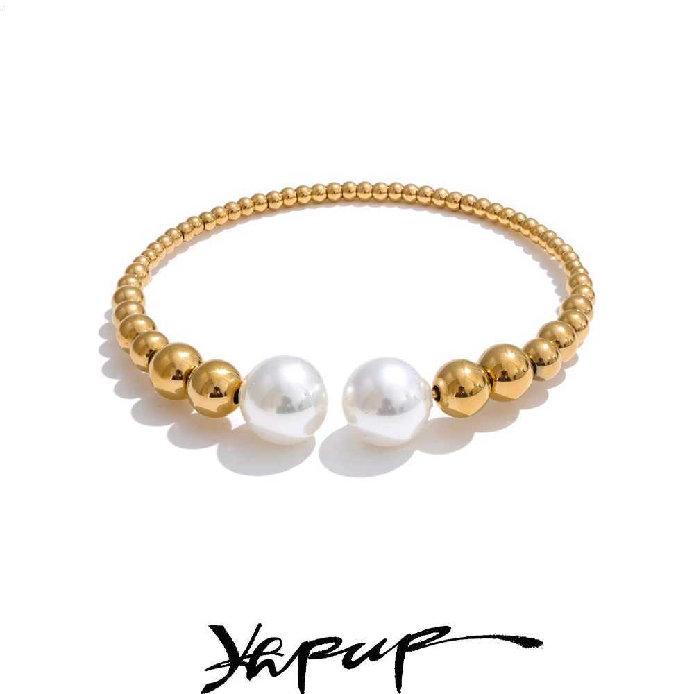 60mm Popar Round Bead Pearl Chain Open Bracelet Bangle Tarnish Resistant Metal Stainless Steel Summer Attractive Jewelry Y250904