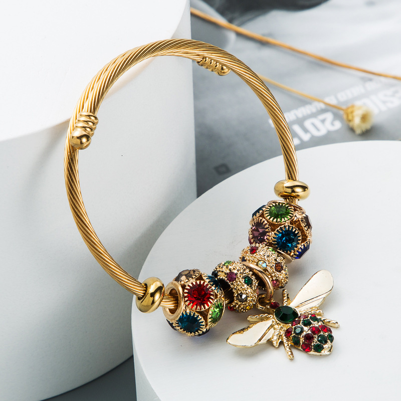 Jewelry Alloy Gold Adjustable Bee Bracelet Shiny Dia Ball Style