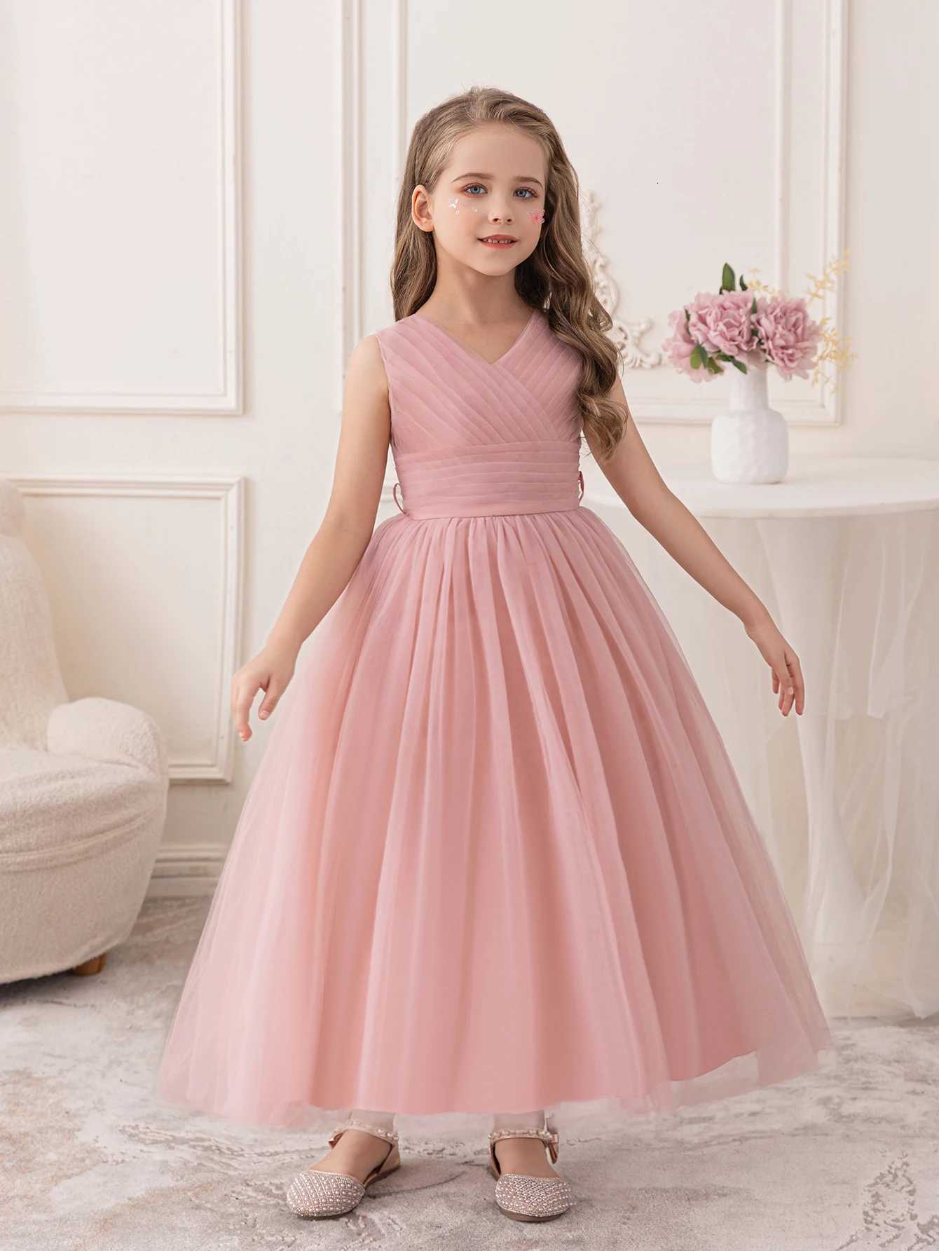 Pink Long Skirt Dress for Girls Birthday Party Wedding Flower Girl Puffy Gauze Skirt Z250904