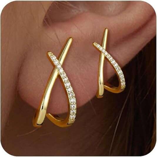 2025 Cross Rhinestone Copper Gold-Plated Zircon Hypoallergenic Earrings