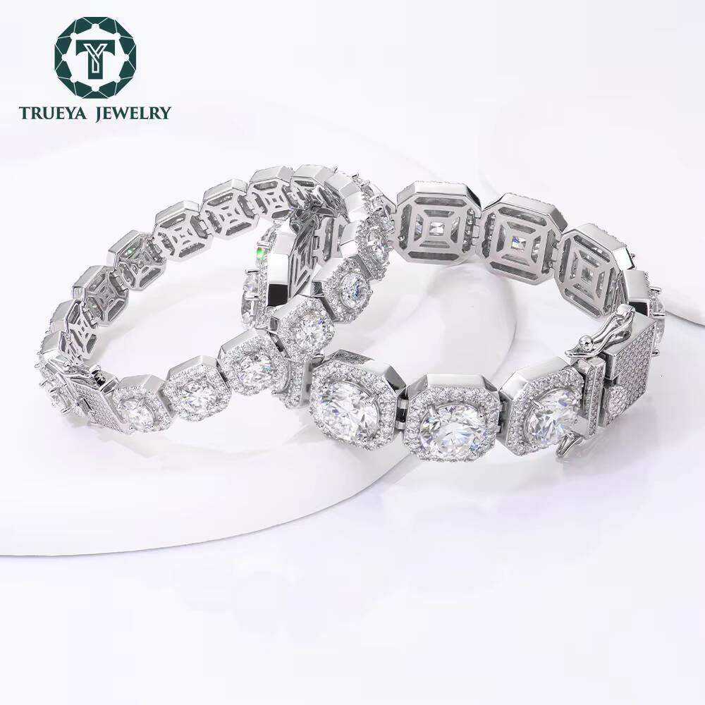 925 Sterling Silver Bling Iced Out VVS Moissanite Rock Candy Tennis Chain Fine Jewelry for Party 8mm Bracelet Link Chains