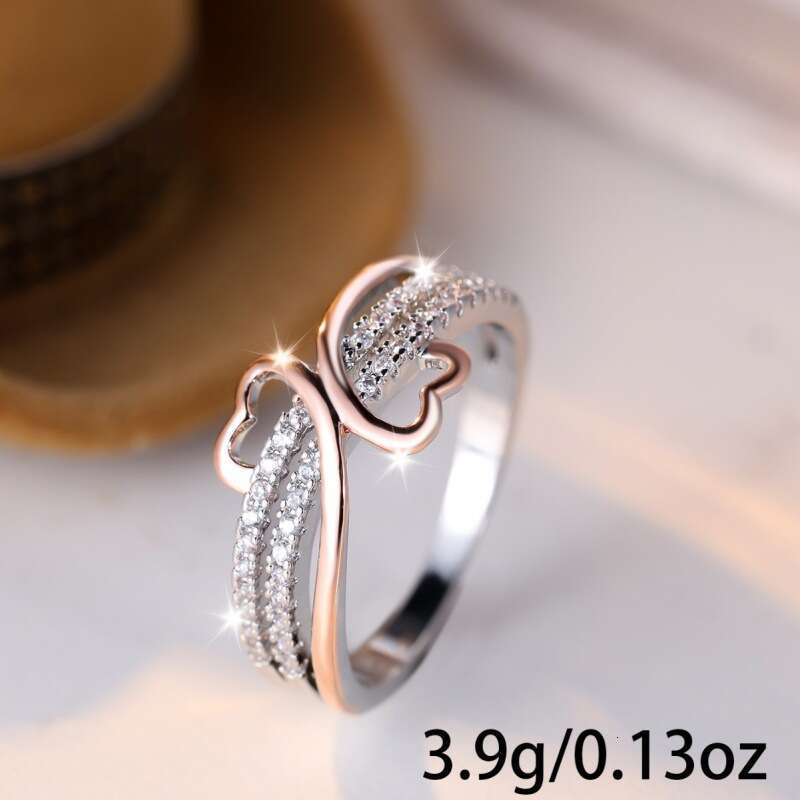 New Two-Tone Heart Irregular Ring - Simple Personality Niche Jewelry with CZ Stones, Stackable Statement Ring for Women
