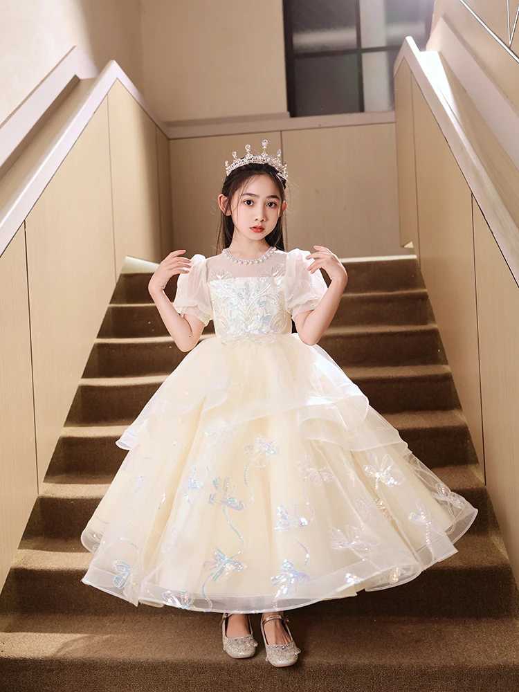14T Cute Kids Princess Lace Tulle Short Dress Flower Performance Dresses Girls Birthday Party Dress for Formal Princess Dress Z250904