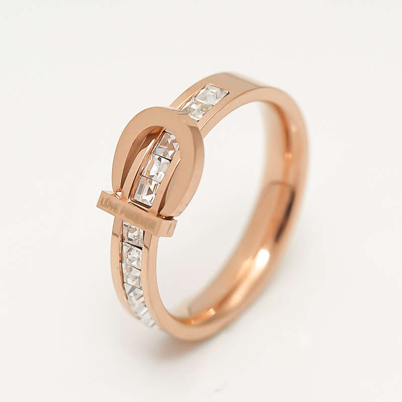 Fashion Square Diamond Belt Buckle Titanium Steel for Women High-end Simple Index Finger Ring Light Luxury Versatile Trendy Accessory