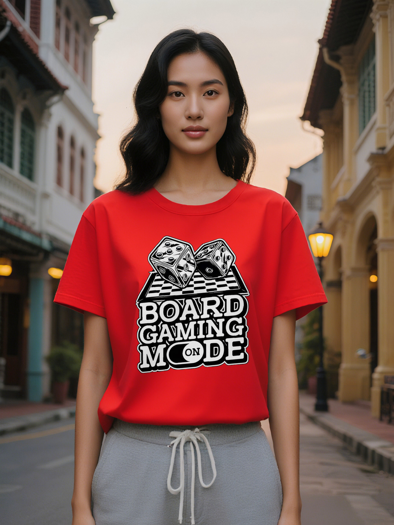 Large XL Lady Casual T Shirt Board Mode Design With Dice Checkered Print Black White Gaming Enthusiast Tee Regular Fit Plus Size