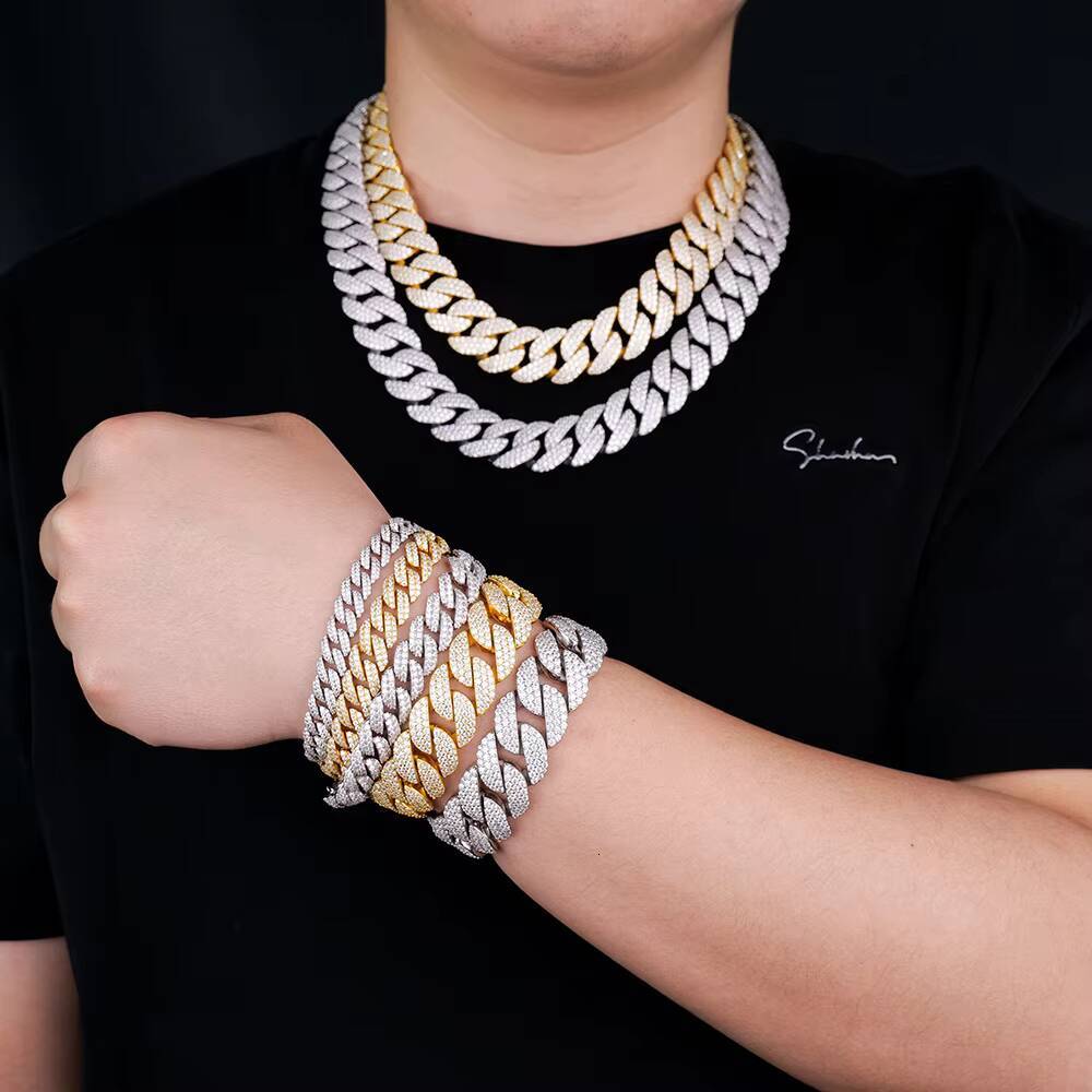 Wholesale Custom Luxury 820mm Miami Hip Hop Jewelry Diamond Mossanite Moissanite Iced Out 925 Silver Arc Cuban Link Bracelet