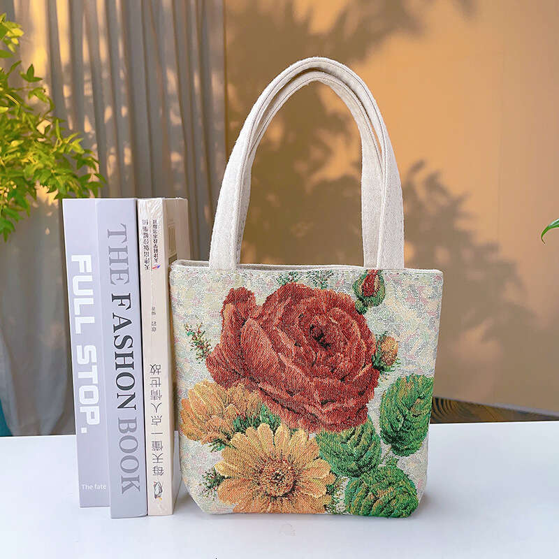 Canvas Jacquard Embroidered Cute Cartoon Phone Bag Mini Artistic Fresh Handbag Simple