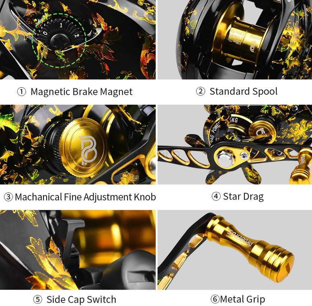 Baitcasting Reels 8KG Max Drag Baitcaster Reels 721 Gear Ratio Fishing Baitcasting Reel 31BB Shielded Ball Bearings Bait Caster Reel Adjustable Magnet