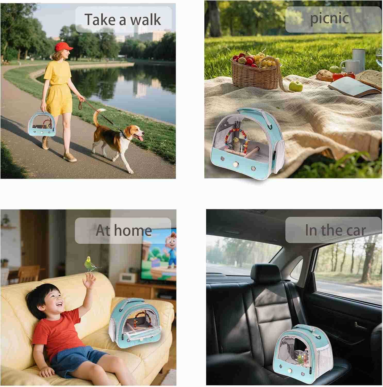 Travel Cage Carrier with Small Swing ToyCage Colorful Toys Set Small Bird Parakeet Bag with Standing Perch Bird Carry Transport Bag Black CarreirSwiW2