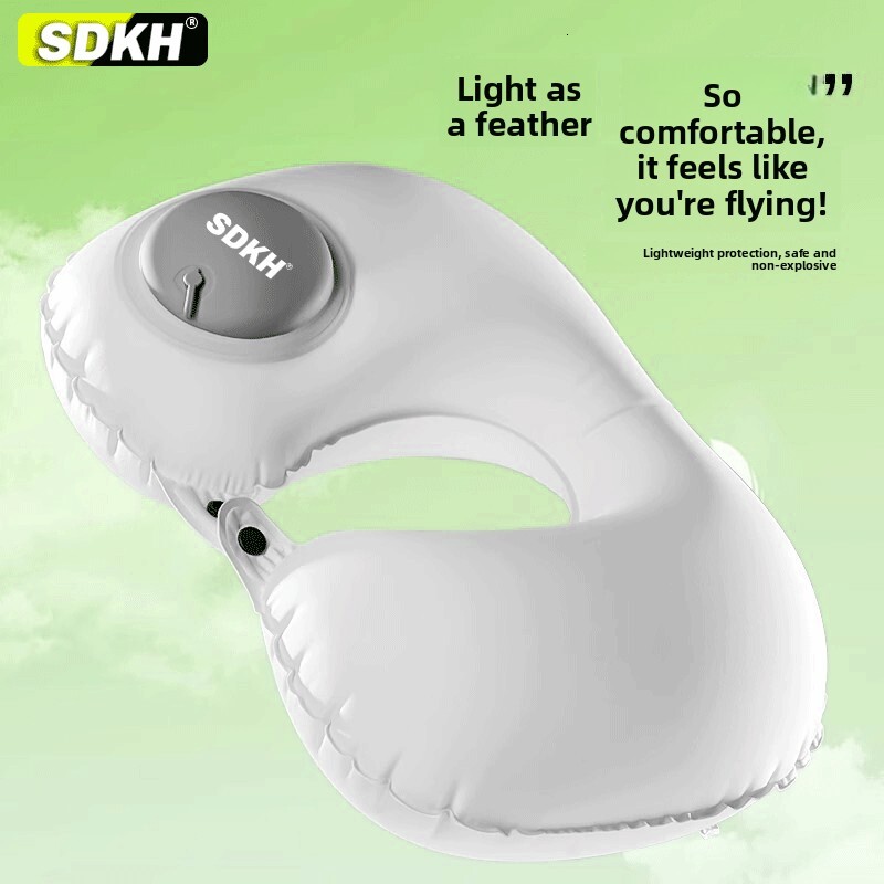 U-Shaped Inflatable Portable Neck Pillow Foldable for Car and Airplane Travel Protects Cervical Vertebrae Traction Device