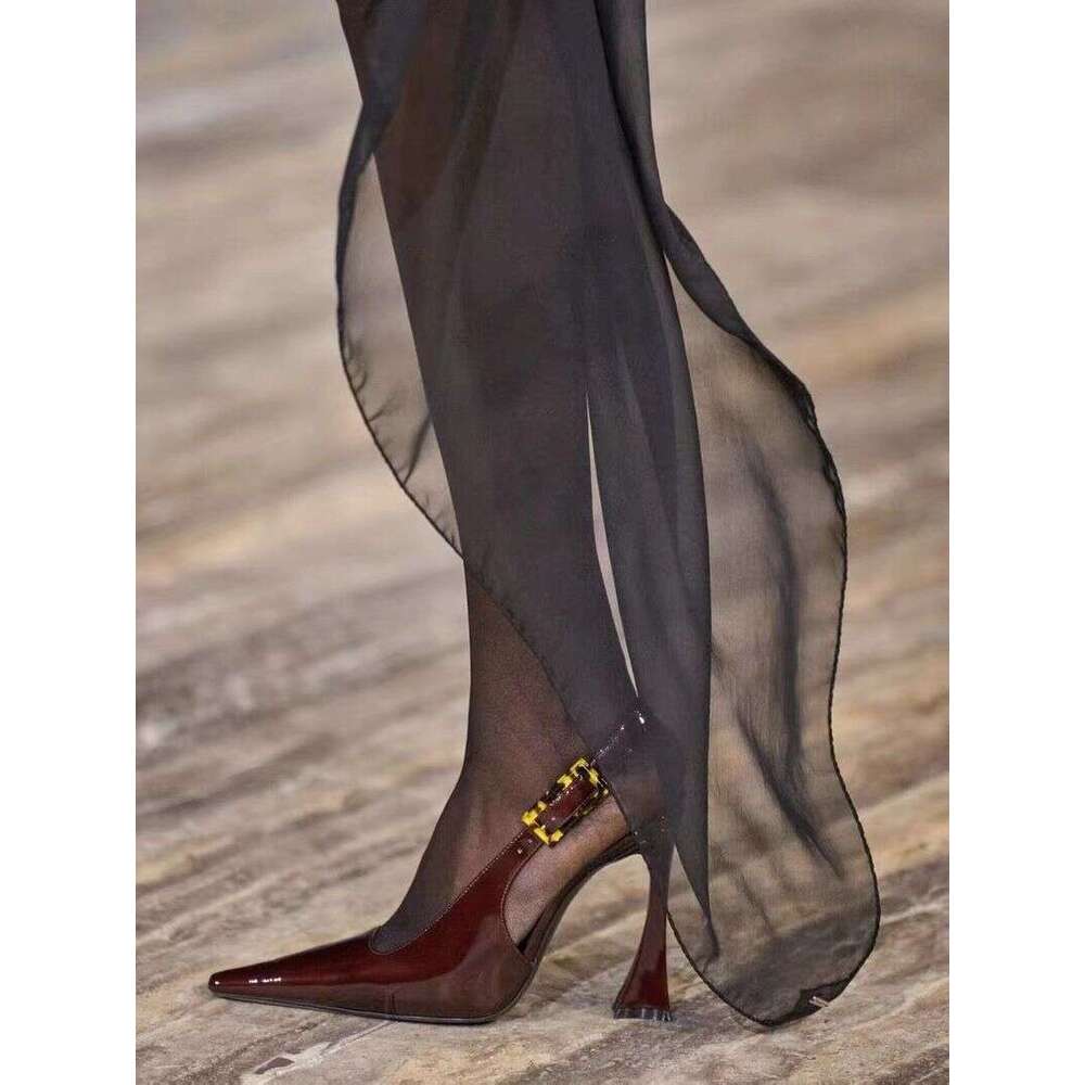 Park Caiying Rose Sandals For Women 2024 Spring New Pointed Toe Back Empty Shoes Patent Leather Stiletto Sexy High Heels