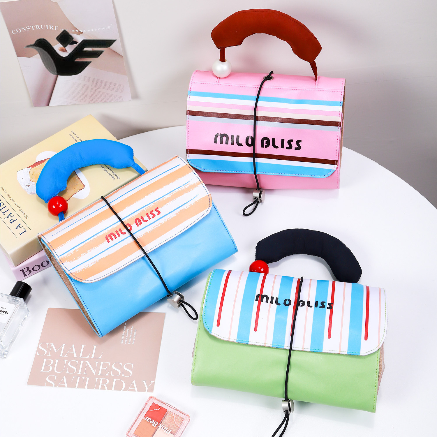 Feiyan Free Shipping New Designer Bag Luxury Shopping Bag Handheld Color-block Makeup Bag Capacity PU Leather Cosmetic Organizer Travel Storage Toilet